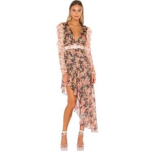 HEMANT & NANDITA Pink Floral Asymmetric Long Sleeve Dress